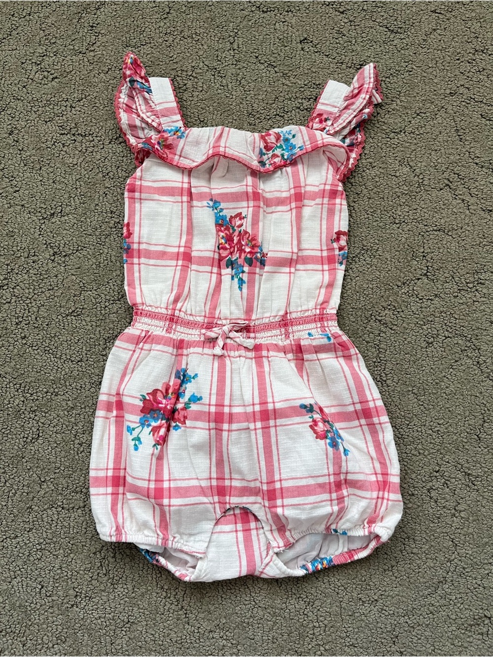 Ralph Lauren Red & White Plaid Floral Baby Girl Romper